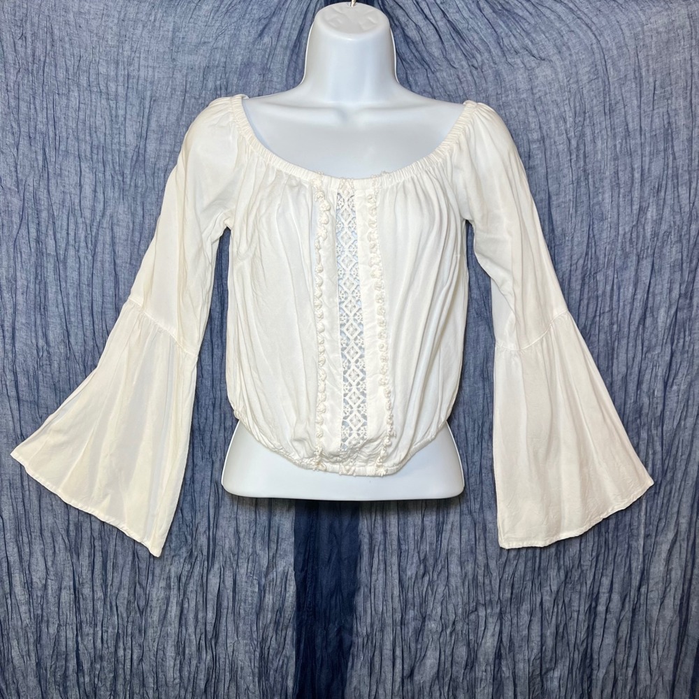 Ren Faire Fairy Crochet Peasant Witchy Off Shoulder Bell Sleeve Lace Top Rue21 M